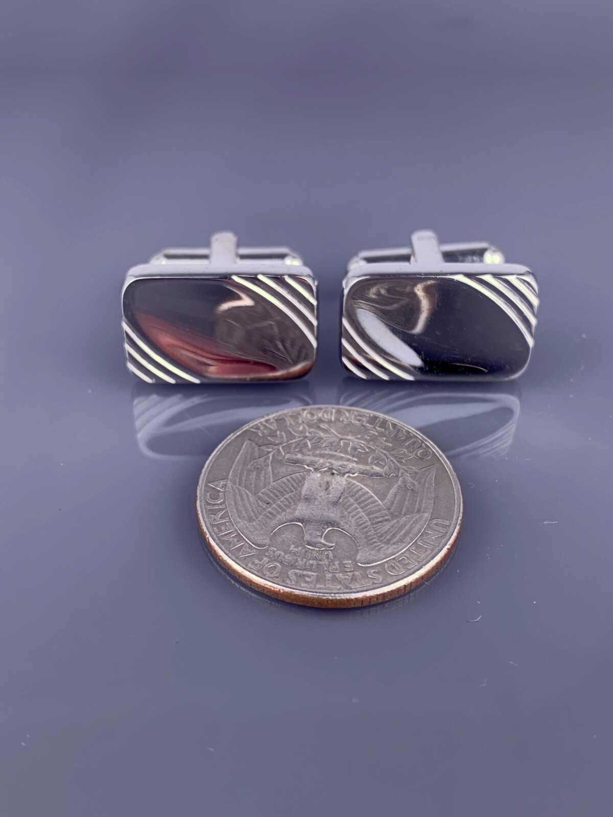 Simple Rectangle Polished Cufflinks Silver Tone S… - image 7