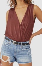 68 Free People Women's Brown Night Owl Sleeveless Thong Bodysuit Size Small