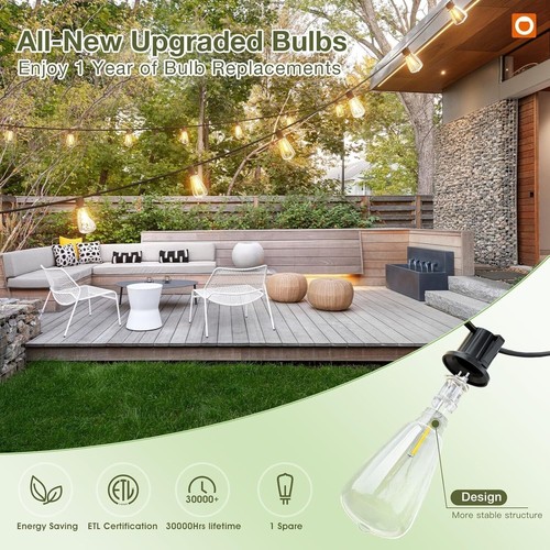 All-Weather Solar String Lights - 24 Shatterproof LED Bulbs Perfect for Patios - 第 10/11 張圖片