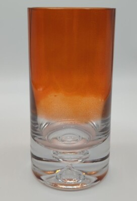 Cylinder Art Glass Vase Controlled Bubble Base Amber 8'' Tall 4'' Diameter