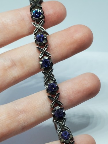 Gunmetal Purple Tanzanite Crystal Flower Tennis Bracelet - Picture 3 of 6