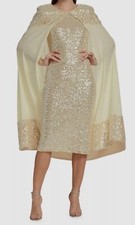 595 Badgley Mischka Women's Ivory Sequin Bodycon Cape Gown Dress Size 4