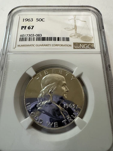 1963 NGC PF67 PROOF FRANKLIN HALF DOLLAR WHITE COINS 50c 90% SILVER