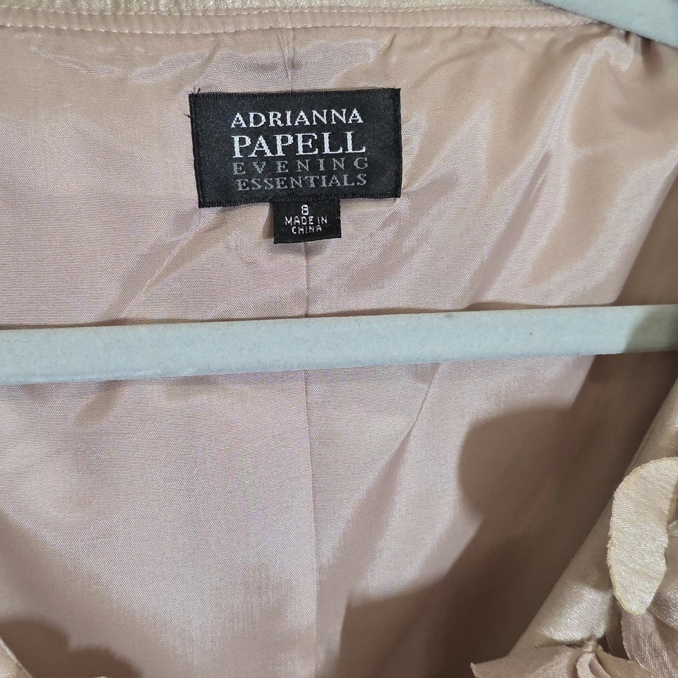 Chaqueta Top Adrianna Papell Evening Essentials Beige Tostado Pétalo Volantes Bling Talla 8 Foto 4 de 4