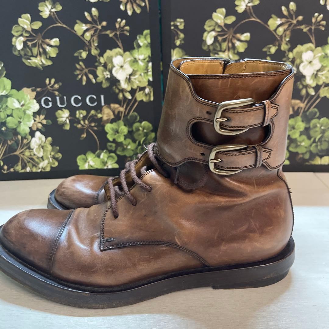 Gucci Lace Up Boots Brown Leather With Zipper Size 7.5 US About8 For Men thumbnail 22
