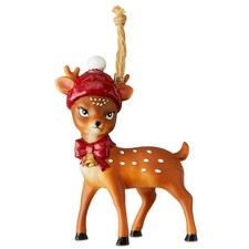6 Inch Plastic Brown Deer with Red Hat  Bow Christmas Ornament
