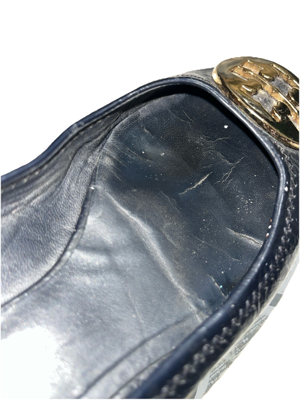 Tory Burch Reva Ballet Flats Women’s 8M Black Patent Leather Gold Logo Classic thumbnail 6