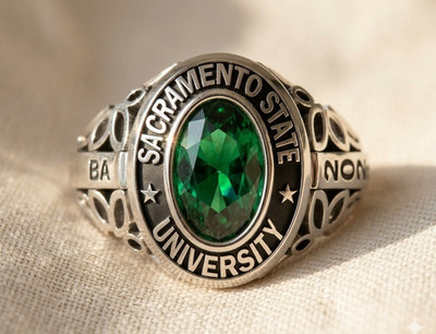 Personalized Women's Oval Birthstone High School Class Ring & College Statement