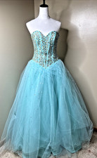 Mori Lee Aqua Blue Beaded Corset Bodice Sparkle Tulle Ball Gown Prom Dress 10