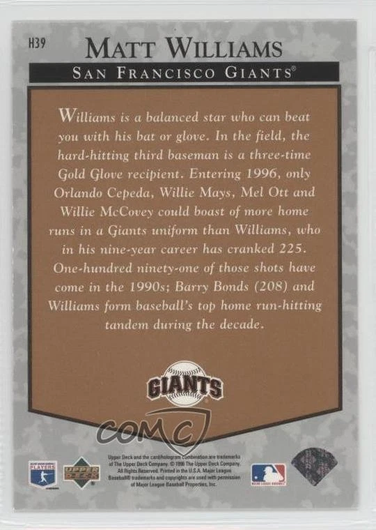 1996 Upper Deck Hobby Predictor Redemption Matt Williams #H39 - Image 2 of 2