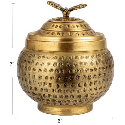 Brass Finish Butterfly Container, Round Metal Holder