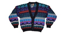 Cosby Sweater Kids Sz 6 Vtg Sasson Xmas Cardigan Black Purple Teal Bright Colors