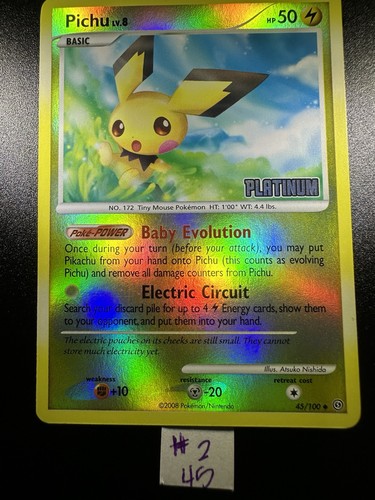 2008 Pokemon Pichu Burger King Promo Stamped Platinum Reverse Holo Vintage #2 45