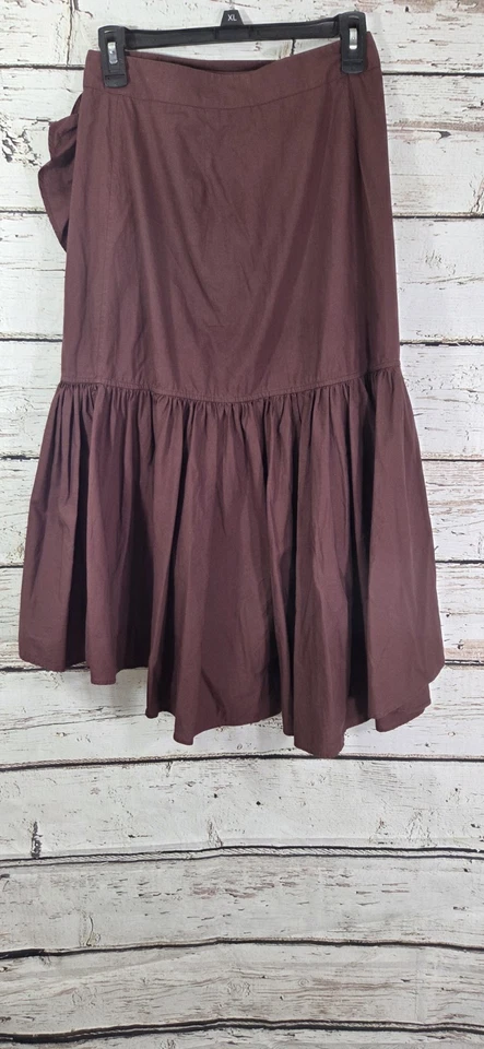 Falda ULLA JOHNSON Camilla Pasas Roja Marrón Volantes Popelina Midi Envolvente Línea A Talla 4 Foto 4 de 4