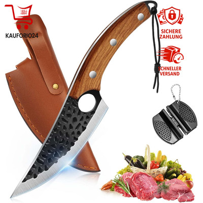 Kochmesser Fleischerbeil Hackmesser mit Messerschärfer und Lederscheide 20 cm