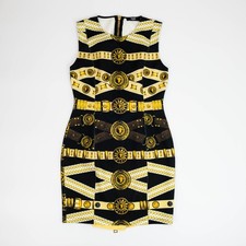 Versus Versace Womens Dress Mini Dress Belt Print Black Gold Vintage Designer