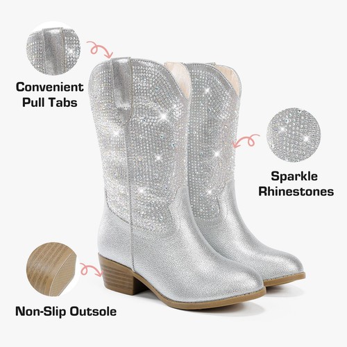 Motasha Girls Cowgirl Cowboy Boots Kids Rhinestone Sparkly Dress Western Boot... - Picture 6 of 8
