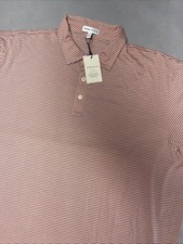 Peter Millar Summer Comfort Mens 2XL Coral Pink Blue Stripe Golf Polo Shirt