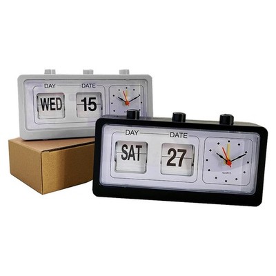Black Manual Jump Calendar Alarm Clock Fashionable Table Desk Timepiece