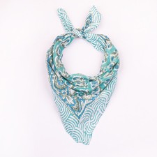 Single Hand Block Printed Cotton Bandana 21"x21" Boho Head Wrap Scarf
