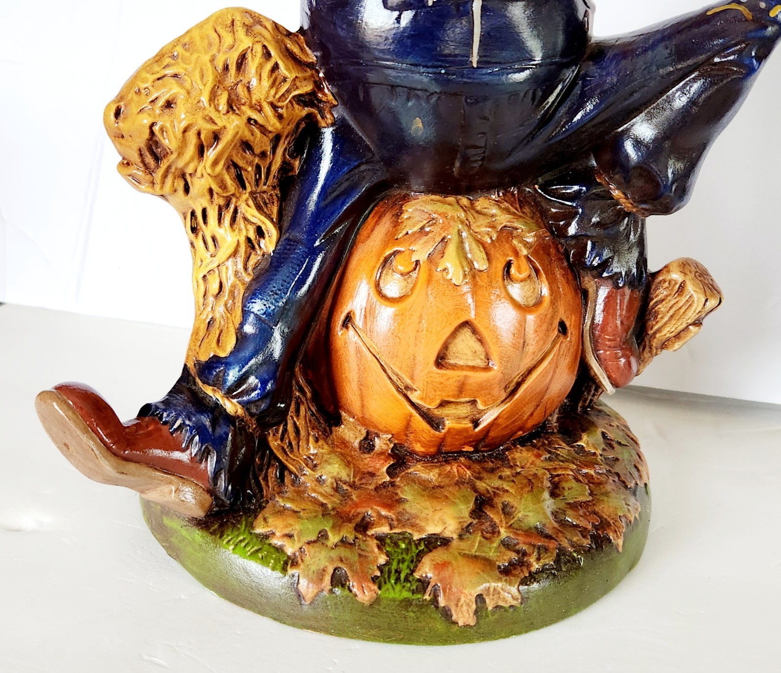 Vintage Scarecrow Byron Molds Pumpkin Halloween Figurine Ceramic 12" Handpainted