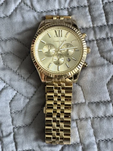 Orologio Michael Kors MK8280 Uomo Lexington Acciaio Oro Oro Nuovo senza scatola