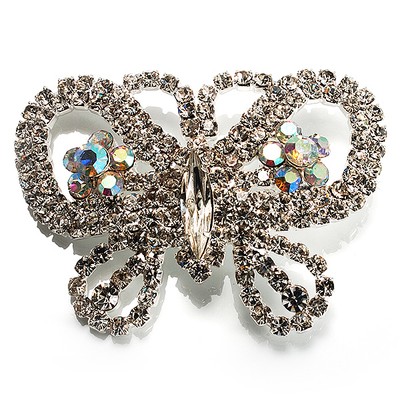 Einzigartige Swarovski Kristall Schmetterling Brosche (silberfarben)