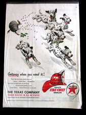 VTG 1951 Texaco Print Ad 10"x14" Dalmatians Beehive Fire Chief Fireman's Red Hat