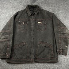 Vtg Y2K ROCAWEAR Denim Jacket Men 2XL Black Stressed Trucker Embroidered Street