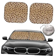 Windshield Sun Shade 2pcs with Bonus Car Sunshade for Front Medium Leopard