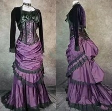 Custom Ball Gown 18thCentury Victorian Purple Ruffle Evening PartyGown Civil War