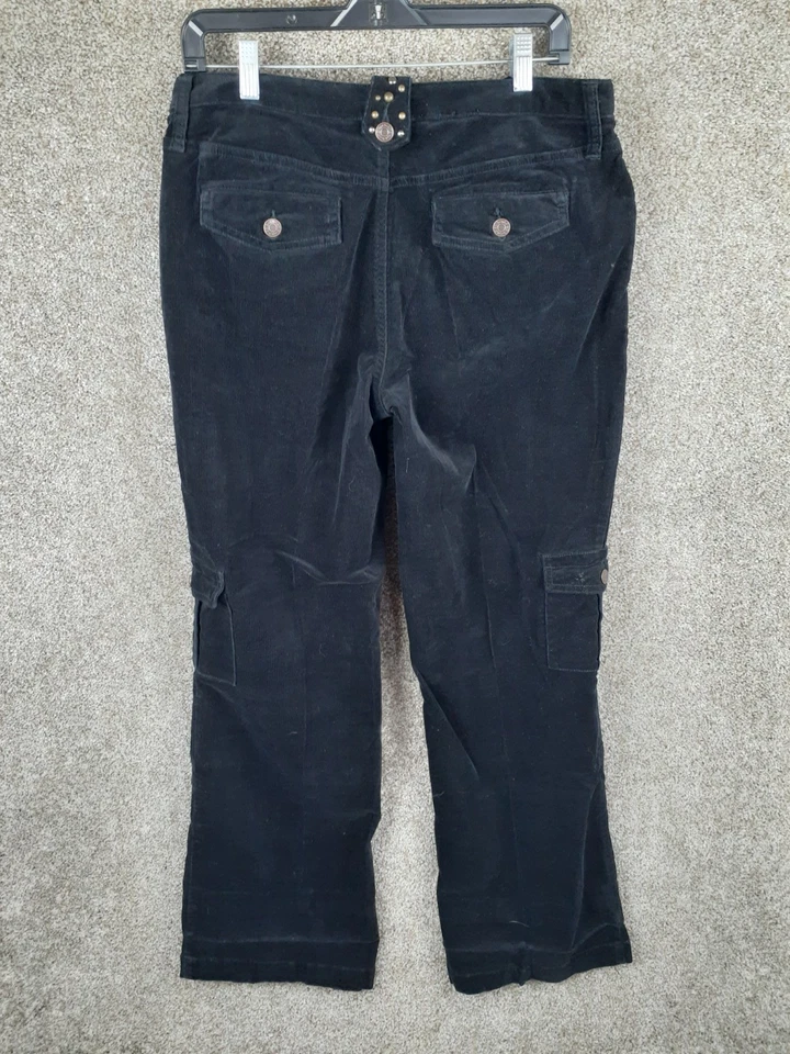 Pantalones cargo de pana Apt 9 para mujer 10 negros elásticos bolsillos rectos tiro medio Foto 3 de 4