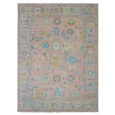 10'1"x13'9" Rose Pink Oushak Weave and Design Hand Knotted Pure Wool Rug R79941
