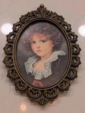 Vintage Brass Baroque Style Frame Picture Italy Victorian Woman Wall Hanging