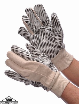 Beige Cotton Canvas Gloves 8 oz PVC Dotted - 60-2680 / 60-2681 - 1 Dozen Pairs