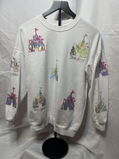 Disney Cinderella Castle White, Pink, Iridescent Crew Neck Sweatshirt Size L