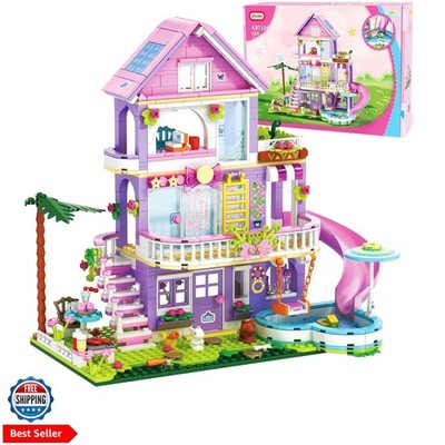 Girls Building Blocks Set,689pcs Garden Villa House Building Block for Kids 6...