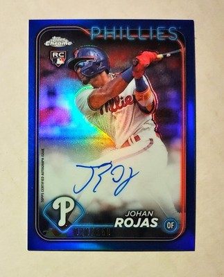 Johan Rojas 2024 Topps Chrome RC AUTO BLUE REFRACTOR 020/150 Phillies RA-JRO z52