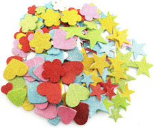 Glitter Foam Stickers Self Adhesive 150PCS Assorted Colors Love Heart Stars Shap