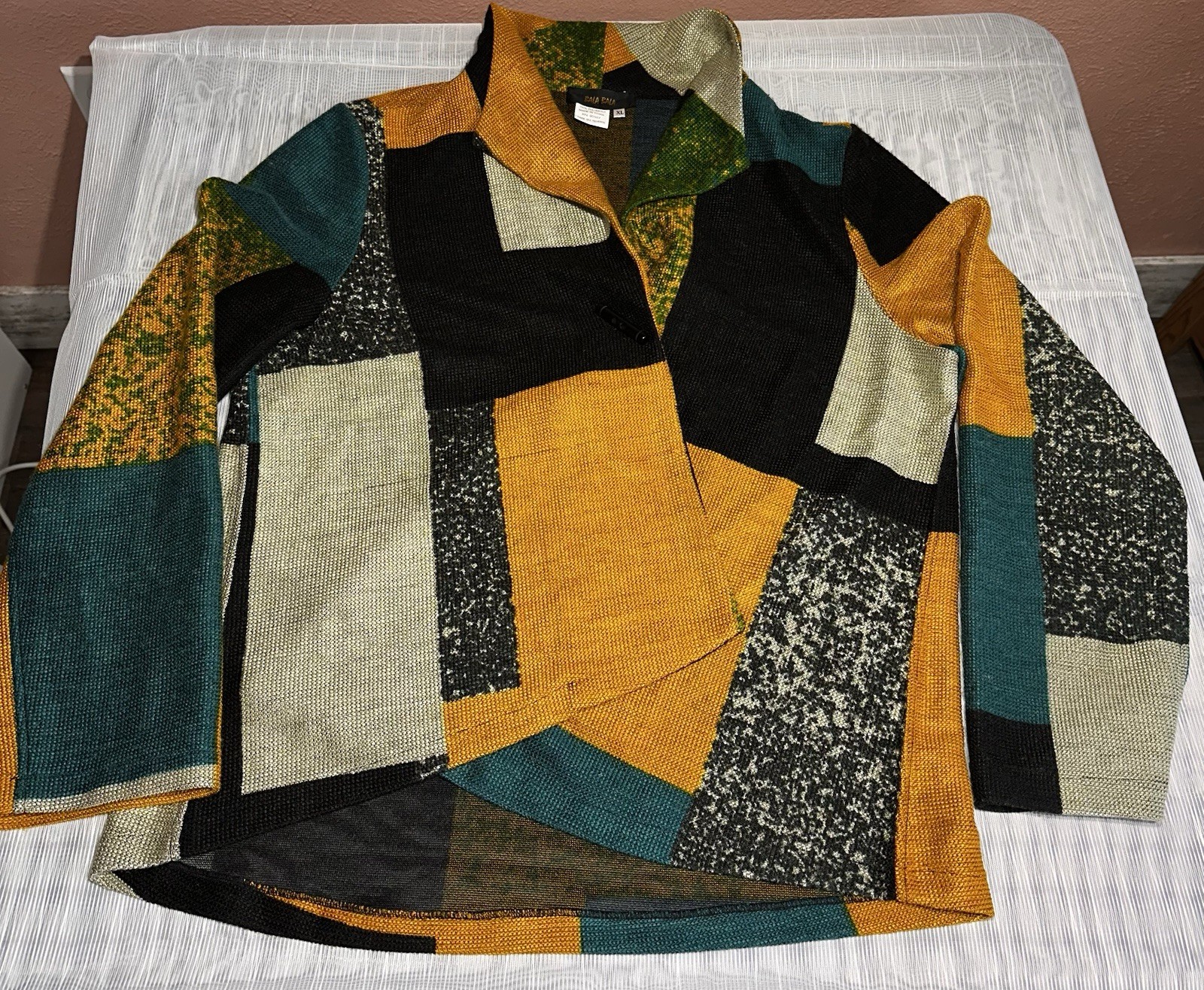 BALA BALA Multicolor Patchwork Knit Collared Geom… - image 1