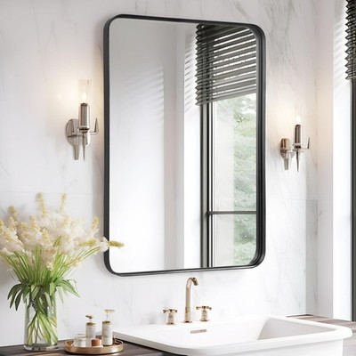 Bathroom Mirror Over Sink 24x36 Black - Framed Matte Bathroom Vanity Mirror, ...