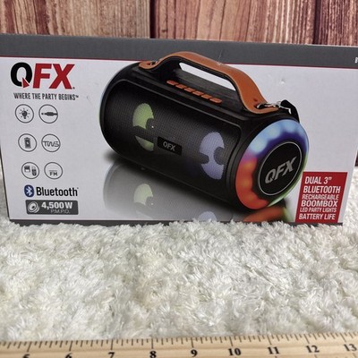QFX BT-330 Bluetooth Rechargeable Boombox with LED Party Lights, Black/Orange