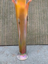 SIGNED RON MYNATT IRIDESCENT ART GLASS 13.75" BLOWN VASE