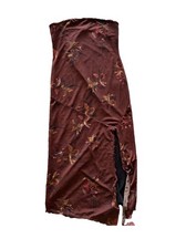 Urban Outfitters Brown Floral Chiffon Midi Dress Lined Ruffle Pull-On w/ Slit, L