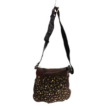 CAMPOMAGGI borsa a tracolla con borchie in pelle marrone donna made in Italy