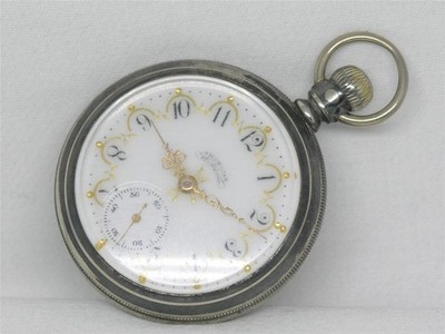 ANTIQUE 16S WALTHAM 1888 GOLD FOIL FANCY DIAL SILVER CASED POCKETWATCH, SERVICED
