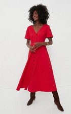 Tuckernuck Kate Maxi Dress Size XL Red Short Cuffed Sleeve Lined Pockets Button