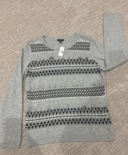 Talbots Ruffle Fair Isle Sweater Pullover Gray Crewneck Lambswool Women  s Medium