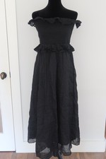 NEW WITH TAGS - J. CREW RAVENNA SMOCKED DRESS IN RAMIE BLACK, SIZE MEDIUM