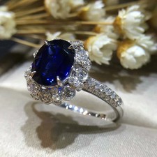 2Ct Oval LabCreated Blue Sapphire Women's Wedding Ring 14K White Gold Plated